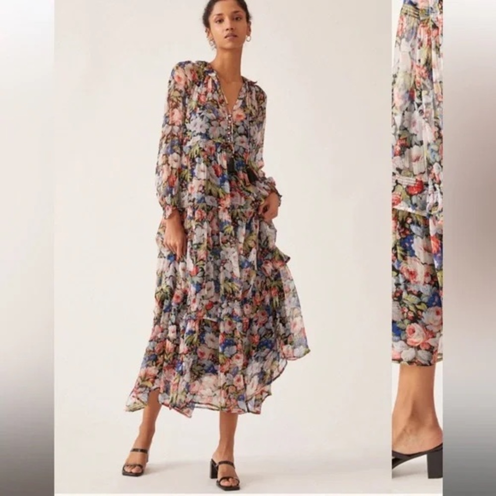 Anthropologie The Marais Printed Chiffon Dress Women’s Floral Design Size